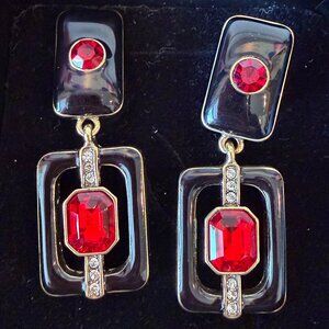 NIB Heidi Daus Thoroughly Modern Enamel Crystal Drop Pierce Earrings - Siam Red